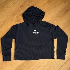 Hollister Navy Blue Waffle Knit Hooded Sweatshirt, Women's Medium